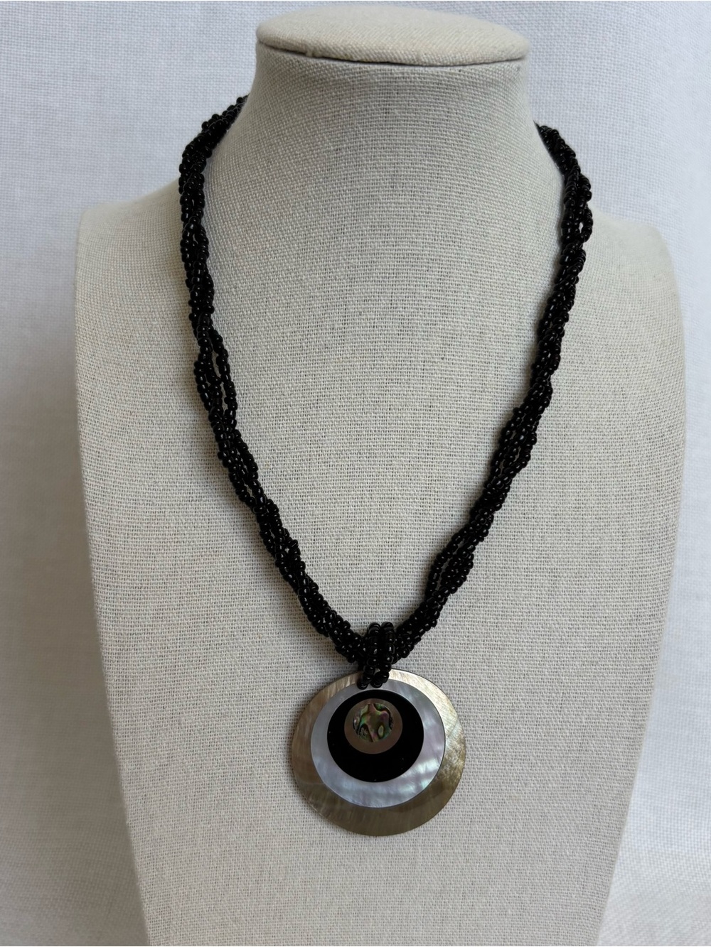 Vintage Abalone Shell w/ Black Glass Seed Beads. Adjustable 14-16 inch.